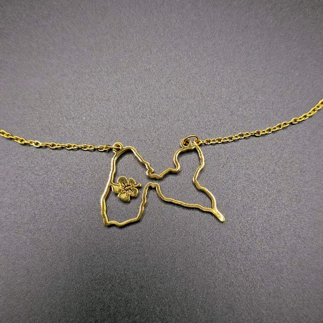 Collier Guadeloupe Contour Hibiscus Acier Inox
