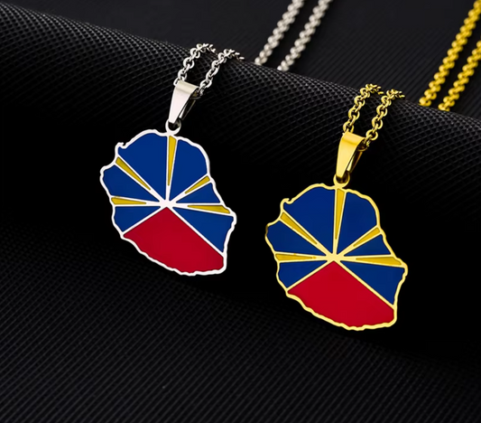 Collier La Réunion 974 Drapeau Acier Inox