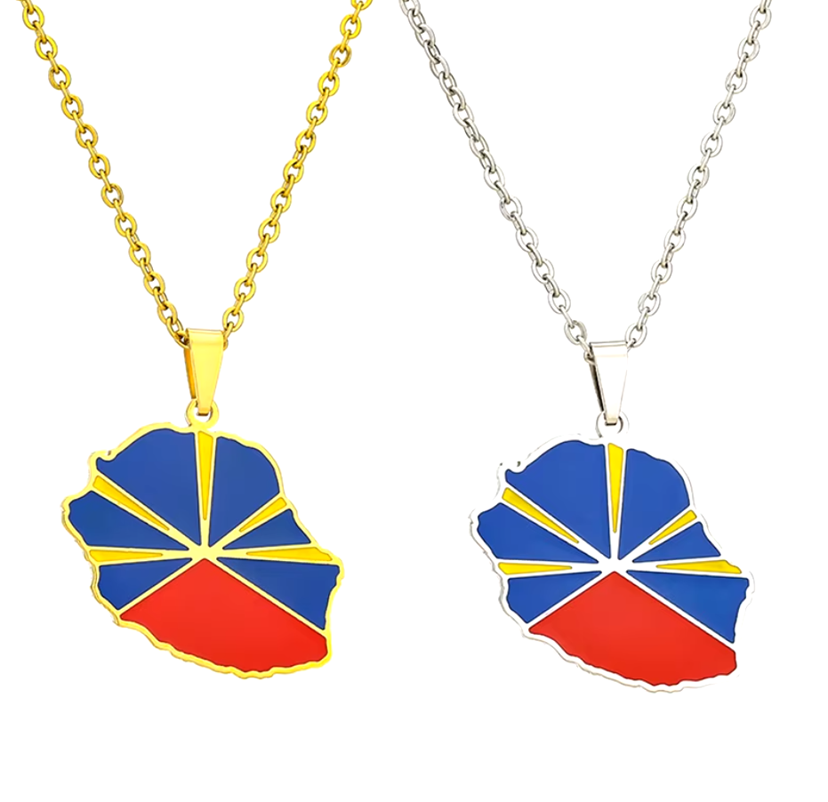Collier La Réunion 974 Drapeau Acier Inox