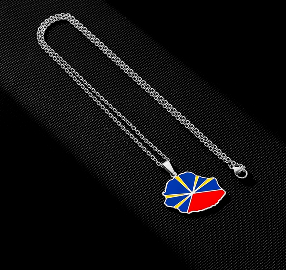 Collier La Réunion 974 Drapeau Acier Inox