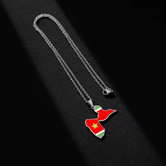 Collier Guadeloupe Drapeau Acier Inox Argenté