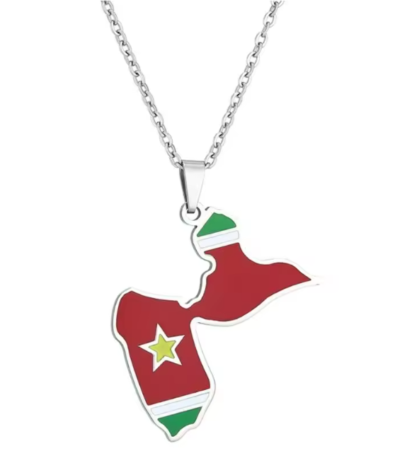 Collier Guadeloupe Drapeau Acier Inox Argenté