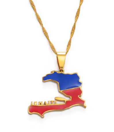 Pendentif Drapeau Haïti Acier Inox Doré Argenté
