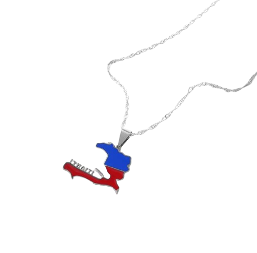 Pendentif Drapeau Haïti Acier Inox Doré Argenté