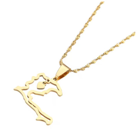 Pendentif Haïti Contour Acier Inox Doré Argenté