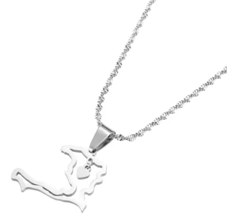 Pendentif Haïti Contour Acier Inox Doré Argenté