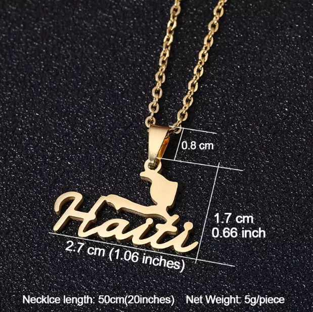 Pendentif Haïti Acier Inox Doré ou Argenté