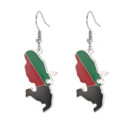 Boucles d'Oreilles Pendantes Martinique Drapeau Or - Argent