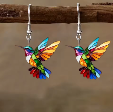 Boucles d'oreilles Pendantes Colibri Colorés