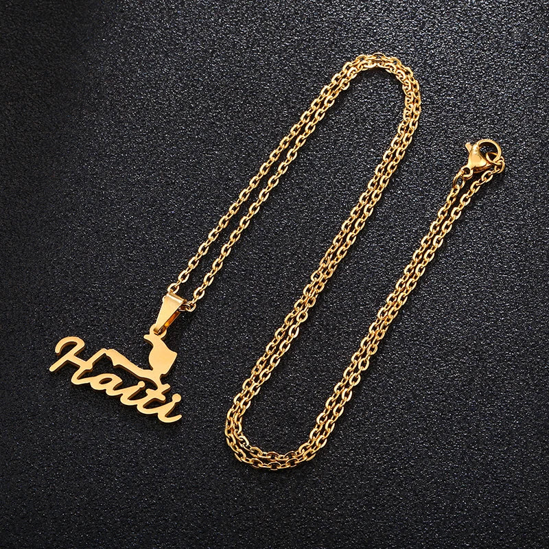 Pendentif Haïti Acier Inox Doré ou Argenté