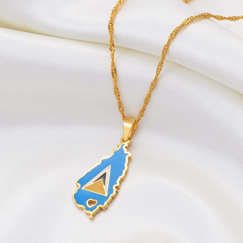 Pendentif Saint-Lucie Drapeau Coeur Chaîne Torsadée