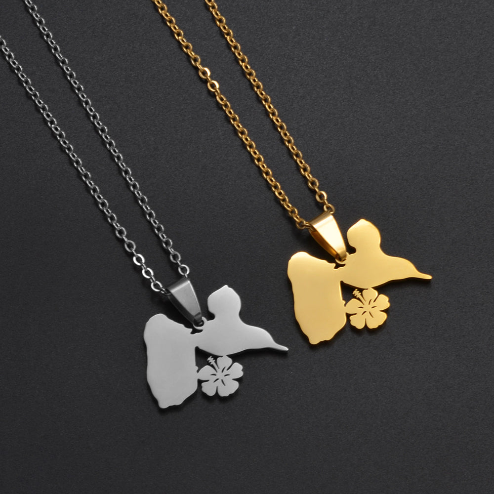 Collier Guadeloupe Hibiscus Acier Inox