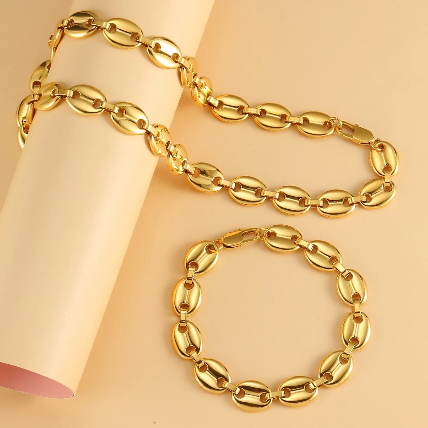 Collier et bracelet Graines de cafés Couleur Or ou Argent