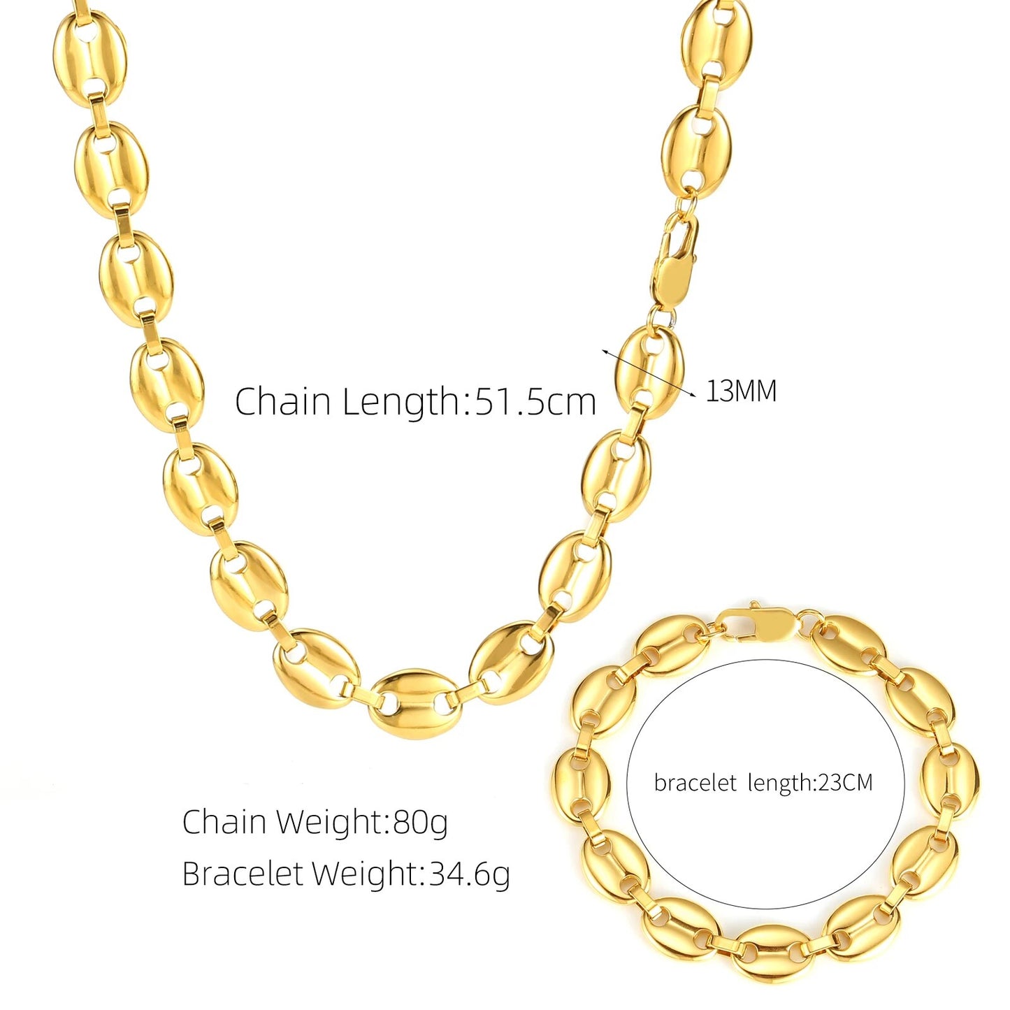Collier et bracelet Graines de cafés Couleur Or ou Argent