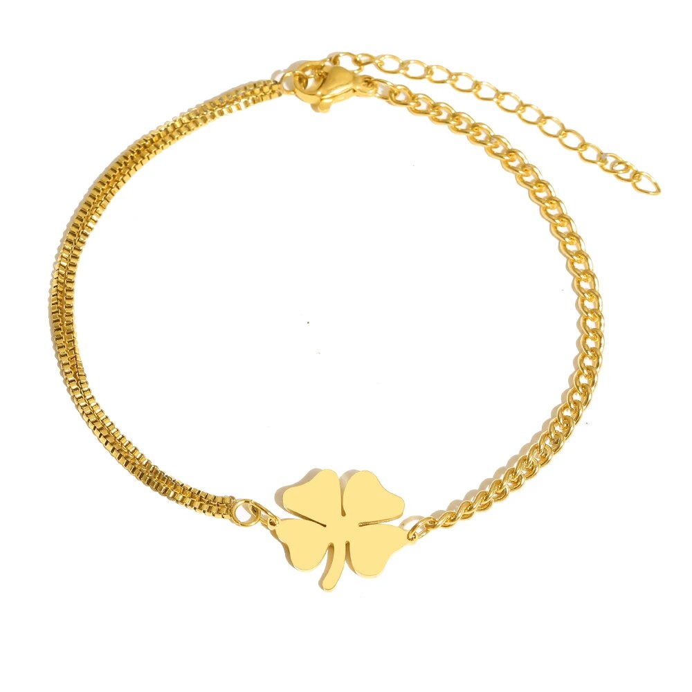 Bracelet TREFLE 4 Feuilles Chances Acier Inox