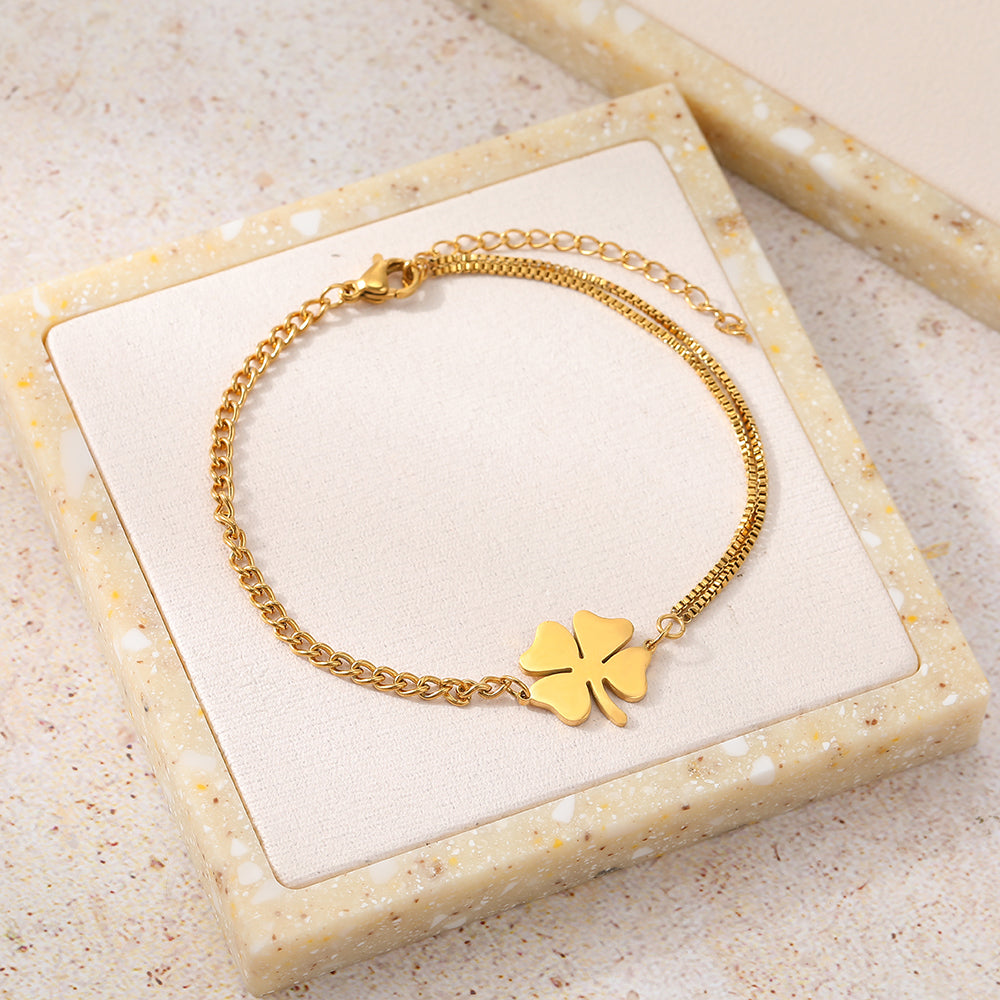 Bracelet TREFLE 4 Feuilles Chances Acier Inox