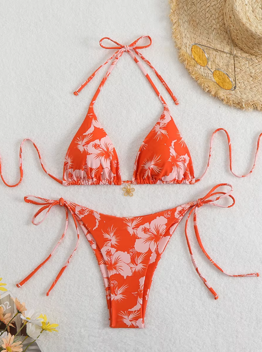 Ensemble Bikini Hibiscus 2 pièces Triangle Echancré