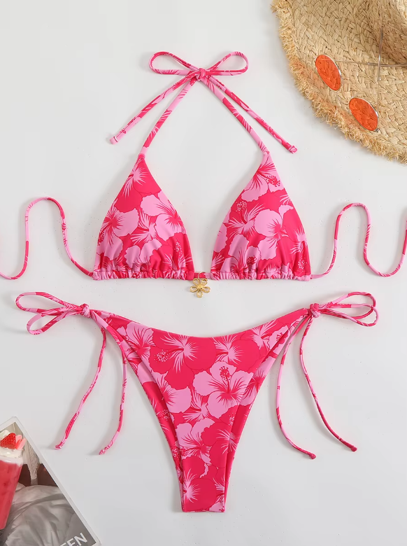 Ensemble Bikini Hibiscus 2 pièces Triangle Echancré