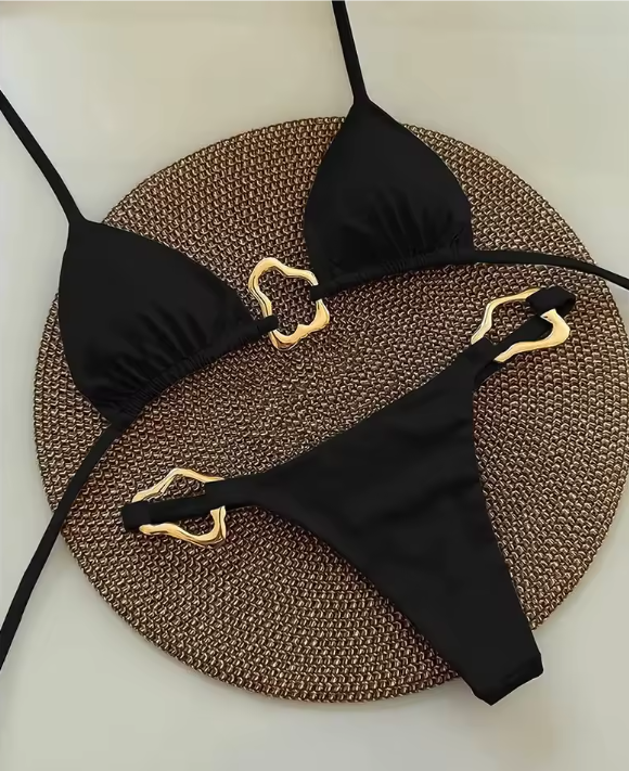 Bikini Couleur Unie avec Bijoux - Maillot de Bain 2 pièces
