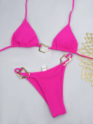 Bikini Couleur Unie avec Bijoux - Maillot de Bain 2 pièces
