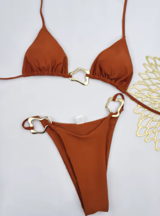 Bikini Couleur Unie avec Bijoux - Maillot de Bain 2 pièces