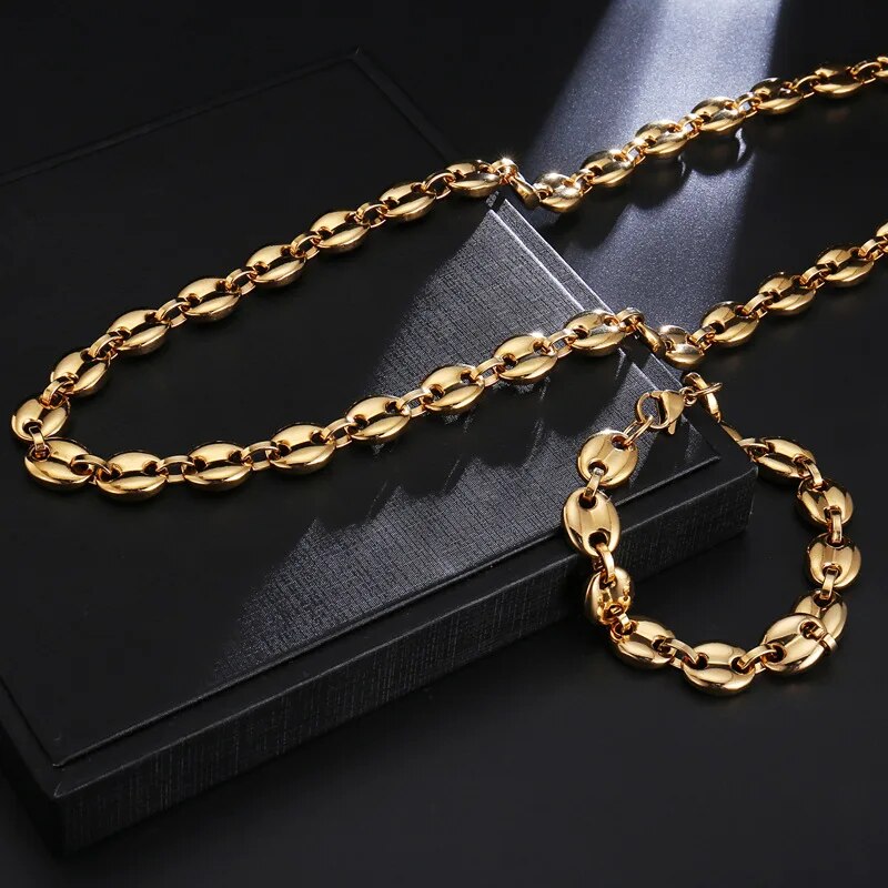 Collier et bracelet Graines de cafés Couleur Or ou Argent