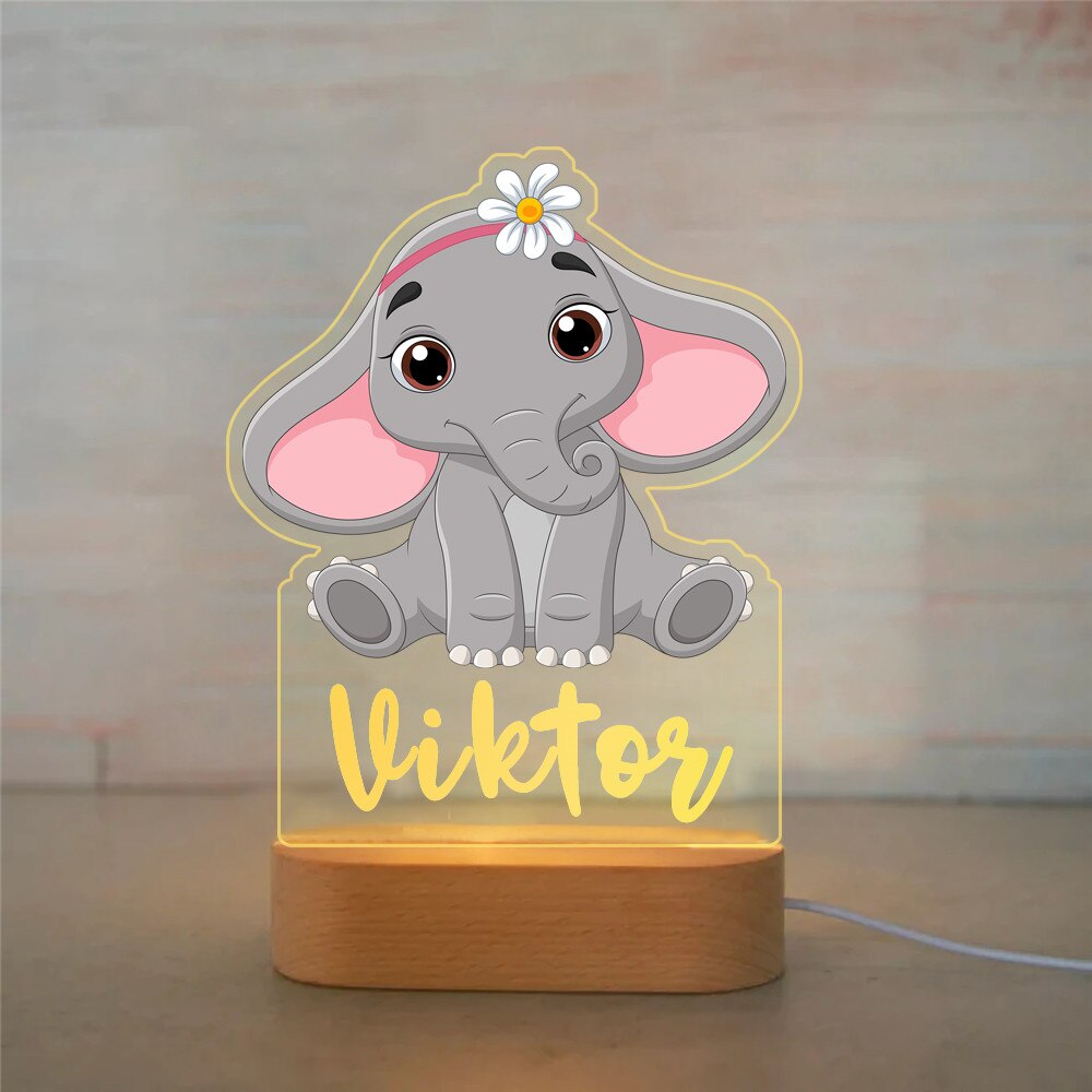 Veilleuse Personnalisée Animaux Prénom Eléphant