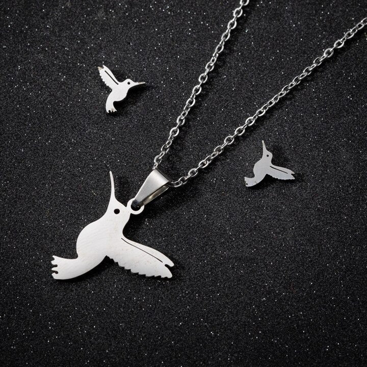 Boucles d'oreilles + Pendentif Colibri Créole