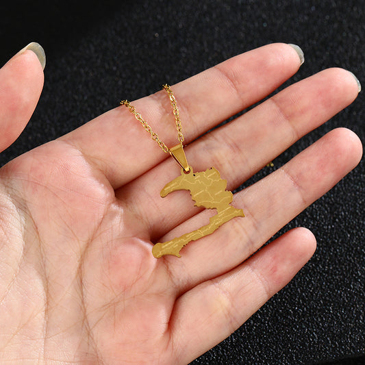 Pendentif Haïti Acier Inox Gravé