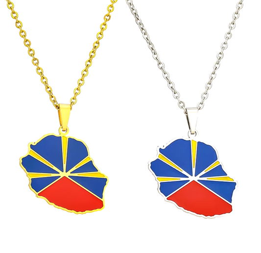Collier La Réunion 974 Drapeau Acier Inox