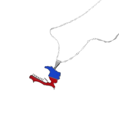 Pendentif Drapeau Haïti Acier Inox Doré Argenté