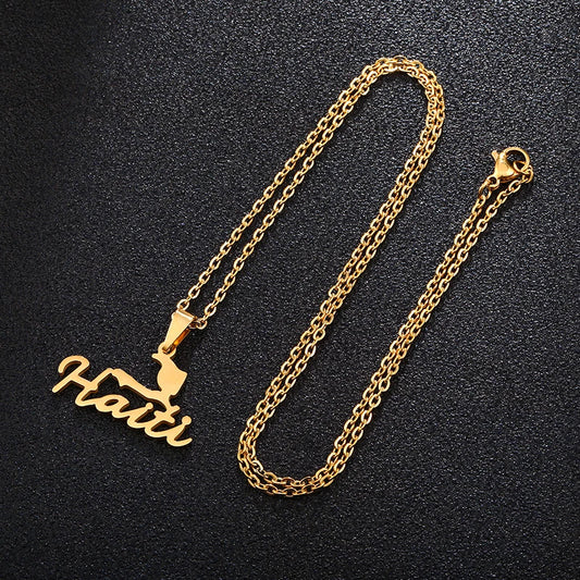 Pendentif Haïti Acier Inox Doré ou Argenté