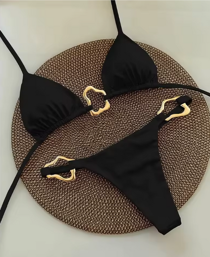 Bikini Couleur Unie avec Bijoux - Maillot de Bain 2 pièces