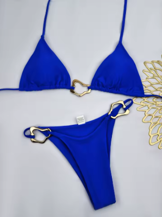 Bikini Couleur Unie avec Bijoux - Maillot de Bain 2 pièces