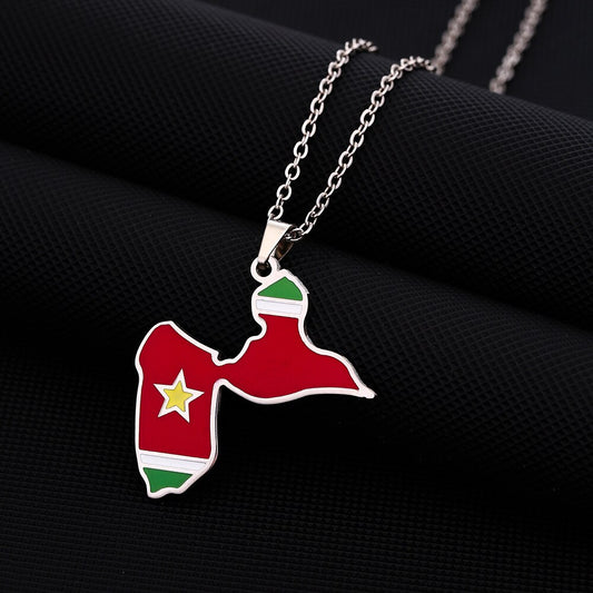 Collier Guadeloupe Drapeau Acier Inox Argenté