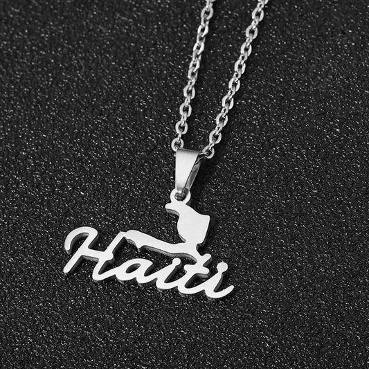 Pendentif Haïti Acier Inox Doré Argenté