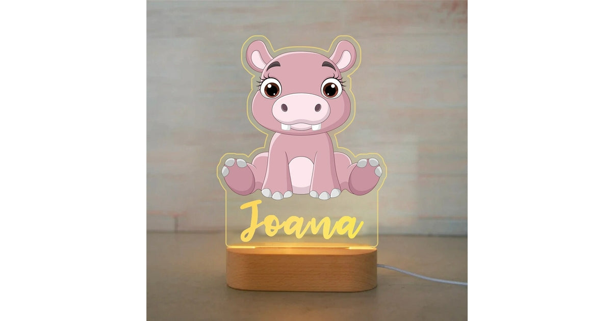 Veilleuse Personnalisée Animaux Prénom Hippopotame