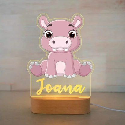 Veilleuse Personnalisée Animaux Prénom Hippopotame