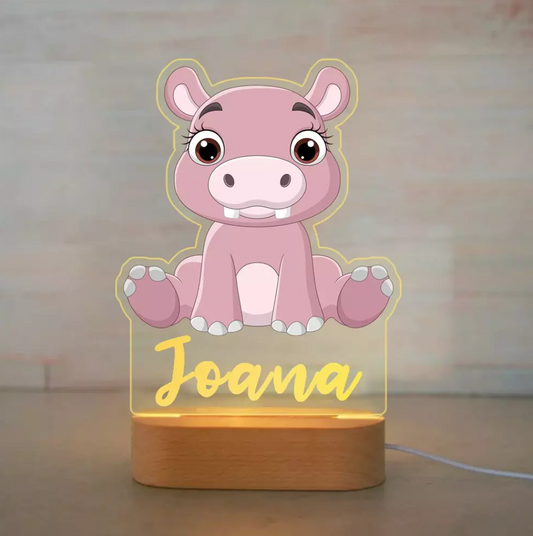 Veilleuse Personnalisée Animaux Prénom Hippopotame